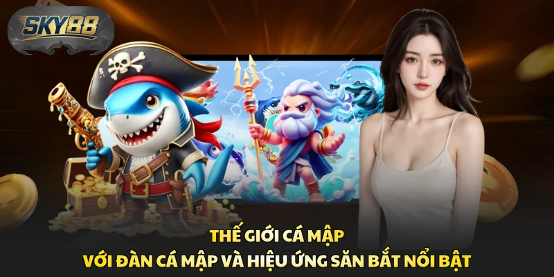 Thế Giới Cá Mập với đàn cá mập và hiệu ứng săn bắt nổi bật 